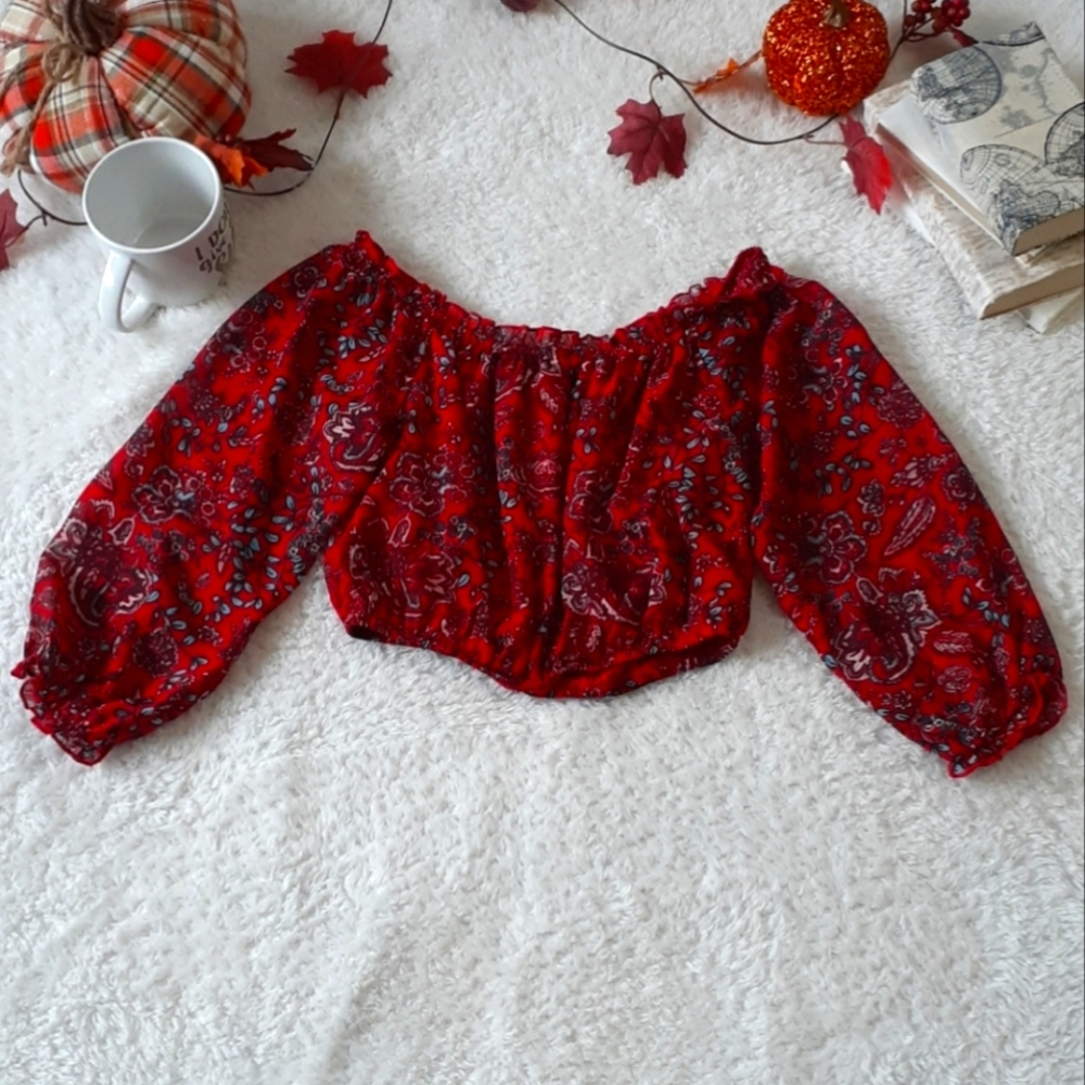 FREE W/ BUNDLE Speechless Women's Red Floral Off The Shoulder Crop Top Large